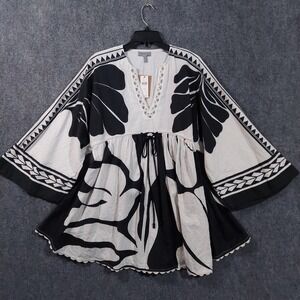 Conditions Apply Tunic Top Womens One Size Black‎ Embroidered Boho Anthropologie